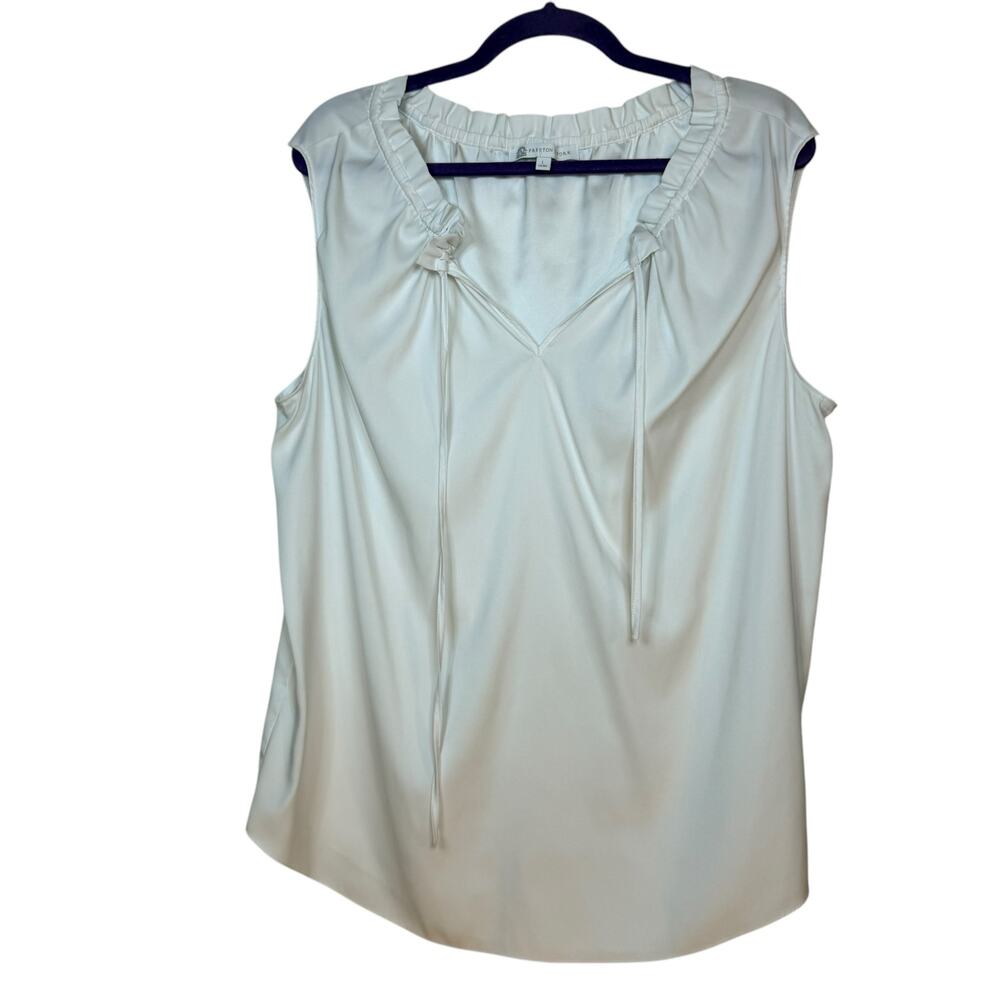 Preston & York bright white sleeveless v-neck blouse with tie - Large